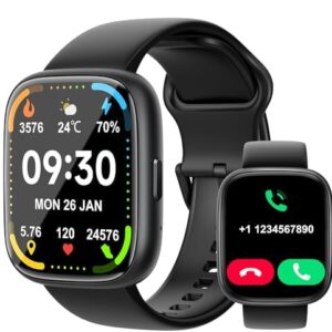 Smart Watch Bluetooth Call - Alexa Built-in 1.83" HD Screen Fitness Smartwatch for Men Women with Sleep/spO2/Heart Rate Monitor,IP68 Waterproof IDW26 Smart Watches for Android iOS,Black