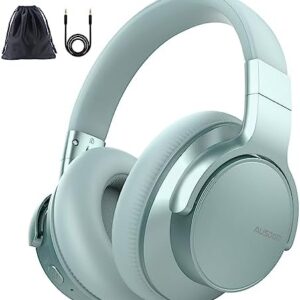 AUSDOM Wireless Noise Cancelling Headphones Bluetooth, E7 Over-Ear ANC Headphones with Microphone, 50Hrs Playtime, Hi-Fi Stereo Sound, USB C Charge, Comfortable Earpads for Travel Work, Mint Green