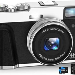 NEZINI 4K Digital Camera,Auto Focus 48MP Vlogging Camera for YouTube and Anti-Shake Video Camera with Viewfinder Flash & Dial,16X Zoom Travel Portable Digital Camera with 32GB Card,2 Batteries (Black)