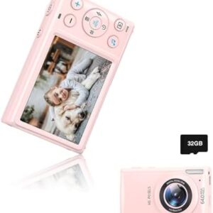 Digital Camera 4K FHD Camera 3" 64MP Point and Shoot Digital Camera for Pictures with 32GB Card 18X Zoom Compact Small Vintage Camera Gifts for Teens Boys Girls Pink (Pink)