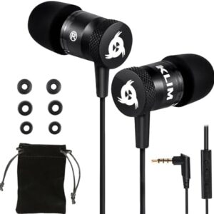 KLIM Fusion Earbuds with Microphone + Long-Lasting Wired Ear Buds + 5 Years Warranty - Innovative: in-Ear with Memory Foam + Earphones with Mic and 3.5 mm Jack - New Version 2024 - Black