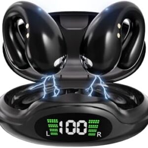 Open Ear Headphones Clip On Earbuds Wireless Earbuds Bluetooth 5.3 Headphones Long Playtime Ear Buds Digital Display Charging Case Noise Canceling Sports Earphones for Workout Driving Walking