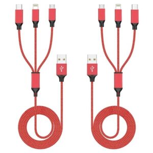 Multi Charging Cable(2Pack 4FT), Nylon Braided 3 in 1 Universal Phone Charger Fast Charging with Type-C/Micro USB and IP Port, Compatible with Most Cell Phones（Red）