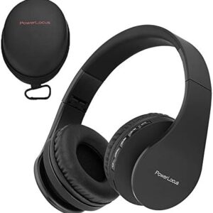 PowerLocus Wireless Bluetooth Over-Ear Stereo Foldable Headphones, Wired Headsets Rechargeable with Built-in Microphone for iPhone, Samsung, LG, iPad (Black)