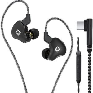 YINYOO KBEAR KS2 USB C Earbuds Headphones Hybrid 1BA 1DD Wired Earbuds Stereo Bass HiFi IEM Earphone Noise Cancelling High Resolution with Detachable Cable for Running Gaming Sport (with Mic, Black)
