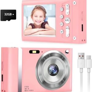 Digital Camera, FHD 1080P Kids Camera with 32GB Card, Digital Point and Shoot Cameras with 16X Zoom Anti Shake, 48MP 2.8 Inch LCD Screen, Gift for Girls Kids