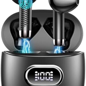 Wireless Earbud, Bluetooth Headphones 5.3 Stereo Bass 42H in-Ear Earphones 2024 Noise Cancelling Ear Buds 4 ENC Mic Call Bluetooth Earbud USB-C LED Display IP7 Waterproof Sport Headset for Android iOS