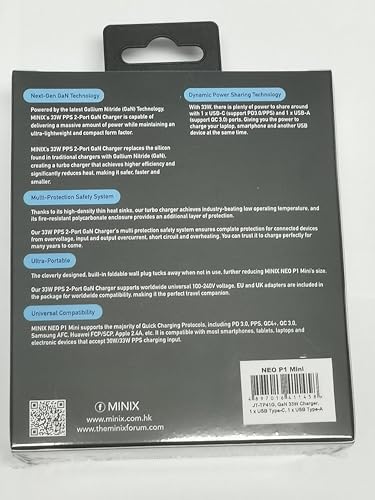 MINIX NEO P1 Mini 33W PPS 2-Port GaN Charger 1 USB-C Port Fast Charger, 1 USB-A Port Quick Charger 3.0. Compatible with iPhone 8-15 Series, Galaxy S10-S21, Pad and More. - Image 10