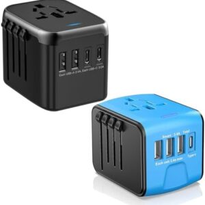 JMFONE Universal Travel Adapter, International Power Plug Adapter with USB-C & USB-A Ports and Multi AC Sockets, All-in-One Worldwide Travel Outlet Charger Adapter for EU US UK AU 200+ Countries
