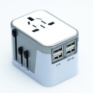 SFHOME Universal Travel Adapter - Worldwide International All in One Plug Adaptor Wall Charger AC Power Plug with 4 USB Charging Ports Outlet Converter US to Europe EU AU UK USA (Type C/G/A/I) (Grey)