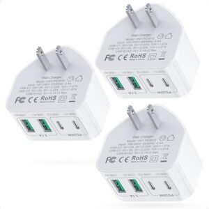 USB C Wall Charger, 3 Pack 40W Fast Charger Block Brick Cubes Plug, Type C Multiple Port Power Adapter for iPhone 15/14/13/12/11/Pro Max/XS/XR/8/7, Airpods, iWatch, iPad, Tablets, Cellphones
