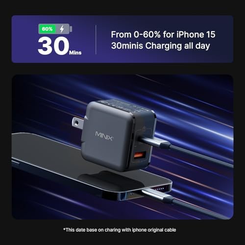 MINIX NEO P1 Mini 33W PPS 2-Port GaN Charger 1 USB-C Port Fast Charger, 1 USB-A Port Quick Charger 3.0. Compatible with iPhone 8-15 Series, Galaxy S10-S21, Pad and More. - Image 4