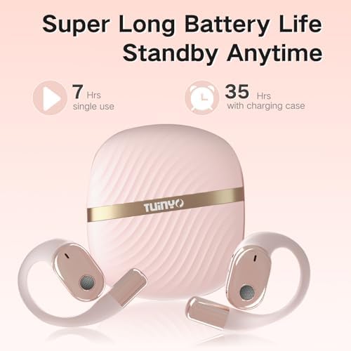 TUINYO Open Ear Headphones, True Wireless Earbuds with Bluetooth V5.4,Fast Charging,35Hrs Playtime, Waterproof for Sports, Driving, Office-Rose - Image 4