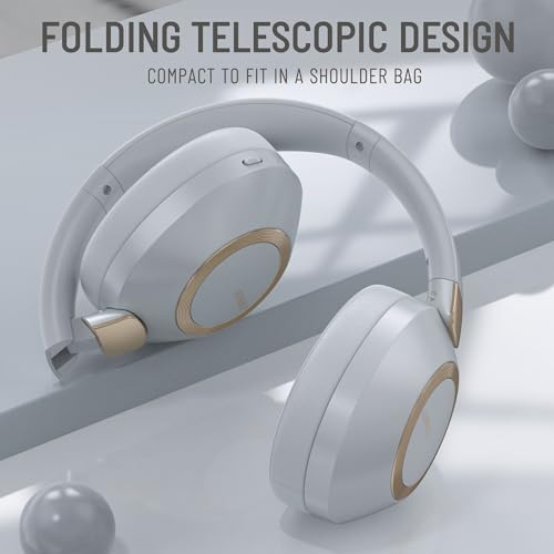 LORELEI B-C6 Wireless Over Ear Headphones, 50H Playtime Foldable Lightweight Bluetooth Headsets, Deep Bass, Built-in Microphone, Memory Foam Earmuff, for Travel, Home Office (Smoke Gray) - Image 5