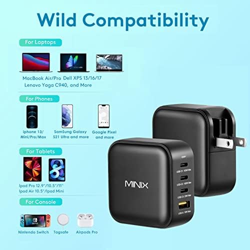MINIX 100W USB C Charger, NEO P3 Turbo 4-Ports GaN Wall Charger, 3 x USB-C Port Fast Charging Adapter(Max 100W/20W), 1 USB-A (Max 18W). Compatible with MacBook Pro Air, Smart Phone,Laptop and More. - Image 6