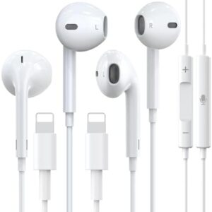 Alfu Earbuds Wired for Phone Headphones【MFi Certified】 Lighting Earphones Built-in Microphone & Volume Control Headsets Compatible with iPhone 14/13/12/11/Pro Max/XR/XS/X/8/7/SE - 2 Packs