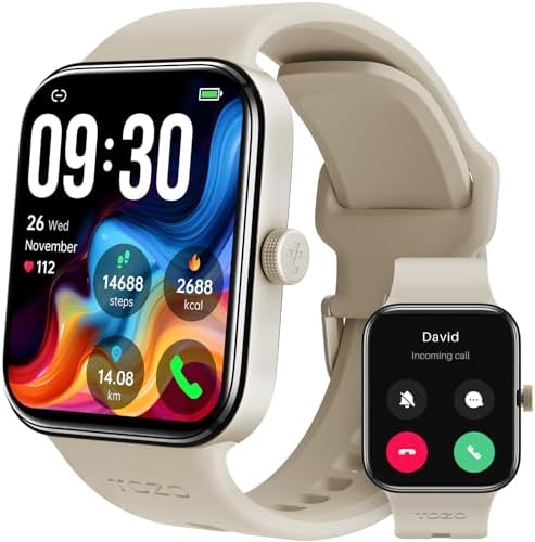 TOZO S4 AcuFit One Smart Watch 1.78" AMOLED Ultra-Clear Screen for Men Women, Call/Answer Fitness Tracker, Heart Rate Sleep Blood Oxygen Monitor IP68 Waterproof for iOS 11.0+ Android 9.0+ Gold