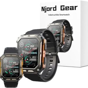 Njord Gear Indestructible Smartwatch, IP68 Waterproof Outdoor Rugged Smartwatch, Features Bluetooth Calling, Heart Rate and Sleep Monitoring Available for Android and iOS Phone. (Orange)
