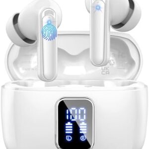 Wireless Earbuds Bluetooth 5.3 Ear Buds, Wireless Headphones in Ear with 4 ENC Noise Cancelling Mic, 48H Playtime LED Display, IP7 Waterproof Earphones with USB-C for Android iOS Workout, White