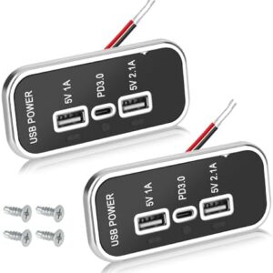 2PCS RV USB Outlet, Linkstyle 3 Ports 12V USB Outlet, 3.1A Dual USB A Port & 18W PD3.0 USB C Port Panel Mount, USB Car Charger Socket Power Outlet, Car USB Ports for ATV Motorcycle Truck Golf Cart