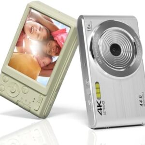 Digital Camera FHD 4K 44MP with 64GB SD Card 16X Digital Zoom 2024 Digital Cameras FHD 1080P Cheap Compact Portable Small Vintage Camera Children's Day Gifts for Teens Boys Girls (Cream&Silver)