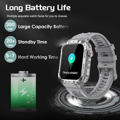 Military Smart Watch Answer/Make Calls 1.96" Fitness Tracker IP68 Waterproof Outdoor Sports Smartwatches Heart Rate/Sleep/SpO2/Stress Monitor 100+ Sports Modes Compatible with iPhone & Android Phones - Image 7