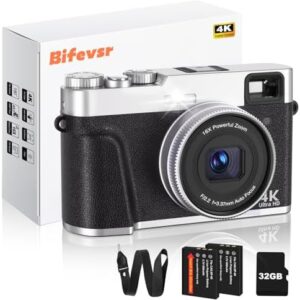 4K Digital Camera with SD Card, 48MP Vlogging Camera with Viewfinder Flash Dial, Camera for Photography and Video Autofocus, Portable Travel Camera, 16X Zoom Anti-Shake Small Digital Camera