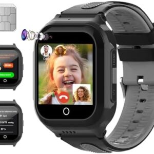 Wonlex Newest 4G Kids Smartwatch with SIM Card, 1.4" GPS Smart Watch for Kids, Boys Girls Phone Watch With Temperature HR BP Monitor, Video Calls, SOS, Camera, Pedometer, Alarm, Music Player(Black)