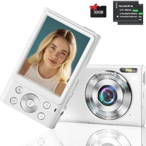 4K Digital Camera, 48MP Autofocus Vlogging Camera for YouTube Compact Camera for Photography with 16X Digital Zoom, 32GB SD Card, 2.8" IPS Screen, 2 Batteries and Battery Charger