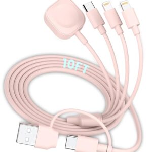 6in1 Multi Charging Cable 10FT, Magnetic Charger for Apple Watch Ultra/SE/9/8/7/6/5/4/3/2/1, Multiple Charger Cord for iPhone 15/14/13/12/11/Galaxy/Pixel, Pink USB A/C Universal Travel Charger
