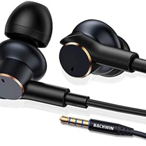 Wired headphones with [four speakers], high-fidelity noise-cancelling stereo subwoofer earbuds with microphone,universal 3.5mm plug earphones with volume adjustment,cnc processing metal back shell