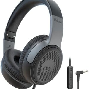 rockpapa Share 1 Kids Headphones Wired with Microphone & Share Port, 85dB/94dB Volume Limited, Cute Foldable Student Child Boys Girls Headphones for School/Classroom/Travel Black/Grey