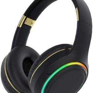 Wireless Bluetooth Headphones with RGB LED Lighting, Foldable Over-Ear Headphones with Hidden Mic for Cell Phone, Laptop, PC, Suitable for Listening Music, School, Workouts, and Gaming