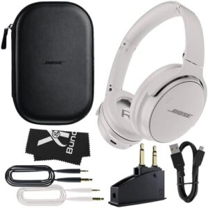 Bose QuietComfort 45 Bluetooth Wireless Noise Cancelling Headphones Bundle with Adapters and Cables - Over Ear (White)