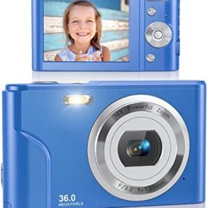 Digital Camera, Lecran FHD 1080P 36.0 Mega Pixels Vlogging Camera with 16X Digital Zoom, LCD Screen, Compact Portable Mini Cameras for Students, Teens, Kids (Blue)