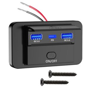 Linkstyle RV USB Outlet, 12V USB Outlet Wall Mount 2 USB A Port and 1 USB C Port with On-Off Switch, Waterproof Outlet for Car Boat Marine Truck