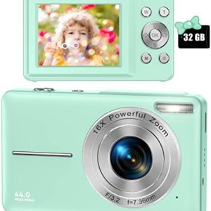 Digital Camera, FHD 1080P Digital Camera for Kids Video Camera with 32GB SD Card 16X Digital Zoom, Compact Point and Shoot Camera Portable Small Camera for Teens Students Boys Girls Seniors(Green)