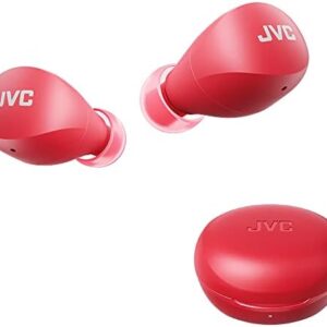 JVC Compact and Lightweight Gumy Mini True Wireless Earbuds Headphones, Long Battery Life (up to 23 Hours), Sound with Neodymium Magnet Driver, Water Resistance (IPX4) - HAA6TR (Red)