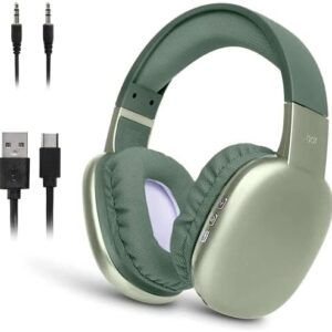 iJoy Ultra Wireless Headphones with Microphone- Rechargeable Over Ear Wireless Bluetooth Headphones with 10Hr Playtime, SD Slot, Backup Wire- Soft Cushion Wireless Headset with Mic (Green)