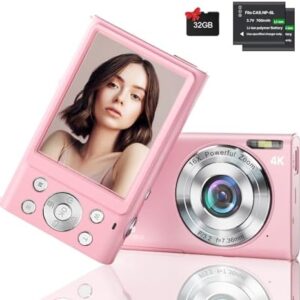4K Digital Camera, 48MP Autofocus Vlogging Camera for YouTube Compact Camera for Photography with 16X Digital Zoom, 32GB SD Card, 2.8" IPS Screen, 2 Batteries and Battery Charger