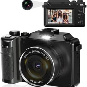 4K Digital Cameras for Photography - lovpo 56MP Autofocus Vlogging Camera for YouTube with Front and Rear Lens, 18X Zoom, WiFi Point and Shoot Camera with SD Card, 3" HD Screen, 2 Batteries
