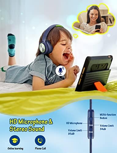 Kids Headphones with Microphone, Wired Over Ear Headsets with Limited Volume 85dB/ 94dB for Boys Girls Teens Children Online School/Travel/iPad/Tablet/Cellphone - Image 2