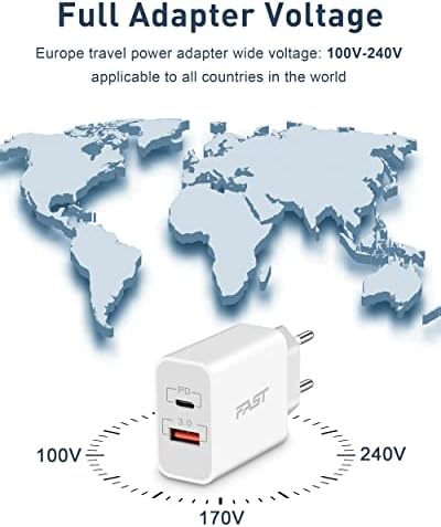 20W European USB C Travel Plug Adapter with 6FT Cable for iPhone 15/15 Pro Max /15 Plus, iPad, Galaxy S24, International USB C Fast Charger Block for Europe EU Spain Italy France Travel Essentials - Image 8