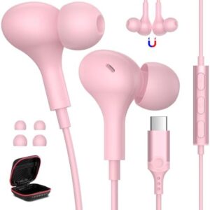 USB C Earbuds Wired Headphones for iPhone 15 Pro Max Samsung A35 S24+ S24 S23 S22 Magnetic in-Ear Noise Canceling Type C Earphone Headset Microphone Volume Control for Google Pixel 8 Pro 7 6a iPad Air