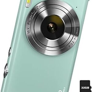 Digital Camera Auto Focus 2.7K 48MP Digital Point and Shoot Camera with 32GB Memory Card,16X Zoom, Time Lapse Vlogging Camera Digital Cameras for 8-15 Years Kids Teenagers Students Boys Girls, Green