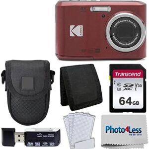 Kodak PIXPRO FZ45 Digital Camera + Black Point & Shoot Camera Case + Transcend 64GB SD Memory Card + Tri-fold Memory Card Wallet + Hi-Speed SD USB Card Reader + More! (Red)