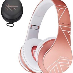PowerLocus Bluetooth Over-Ear Headphones, Wireless Stereo Foldable Headphones Wireless and Wired Headsets with Built-in Mic, Micro SD/TF, FM for iPhone/Samsung/iPad/PC (Rose Gold)