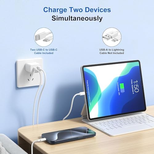 for iPhone 15 USB C Fast Charger,20W Dual Port USB Fast Cell Phone Wall Charger, USBC Charger Block Brick for iPhone 15/15 Pro/15 Pro Max/iPad Pro/AirPods&More(6 ft/10ft USBC Cable Included) - Image 7