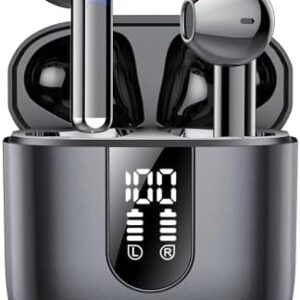 Wireless Earbuds 2024 Bluetooth 5.3 Headphones with HD Mic HiFi Stereo Sound, Wireless Earphones with Dual LED Display Touch Control, IPX7 Waterproof 30H Playtime Mini Ear Buds for iOS Android, Black
