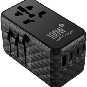 100W Universal Travel Adapter,Ubigbuy International Plug Adapter GaN Worldwide Travel Essentials USB C Power Adapter with 3 USB C 1 USB A Port International Converter Adapter for US UK AUS EU